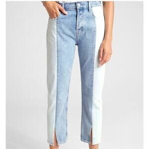 Gap 2-Tone Split Hem Straight Leg High Rise Crop Denim Jeans Teen (size 26)
